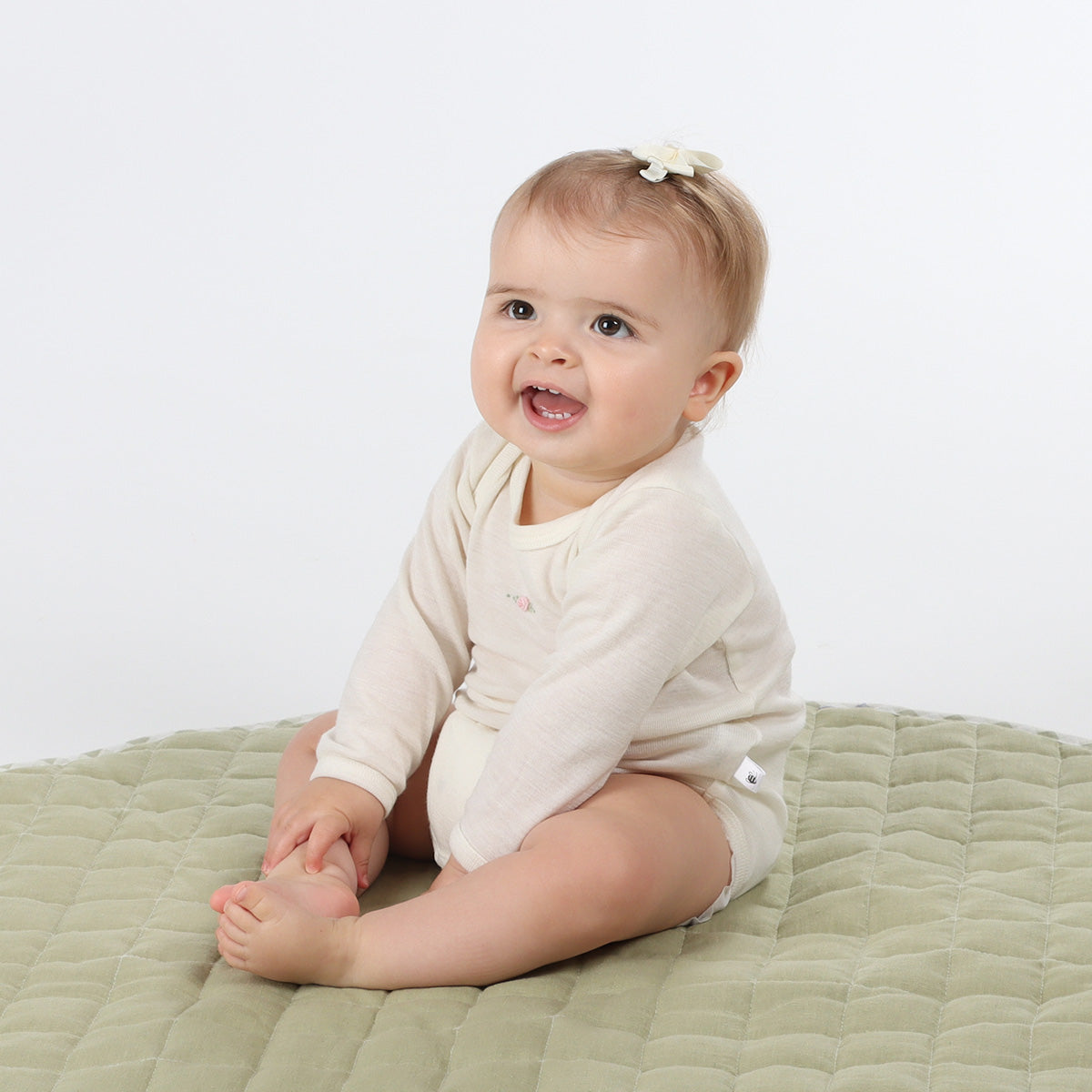 Merino Long Sleeve Bodysuit - Cream Rose - NB