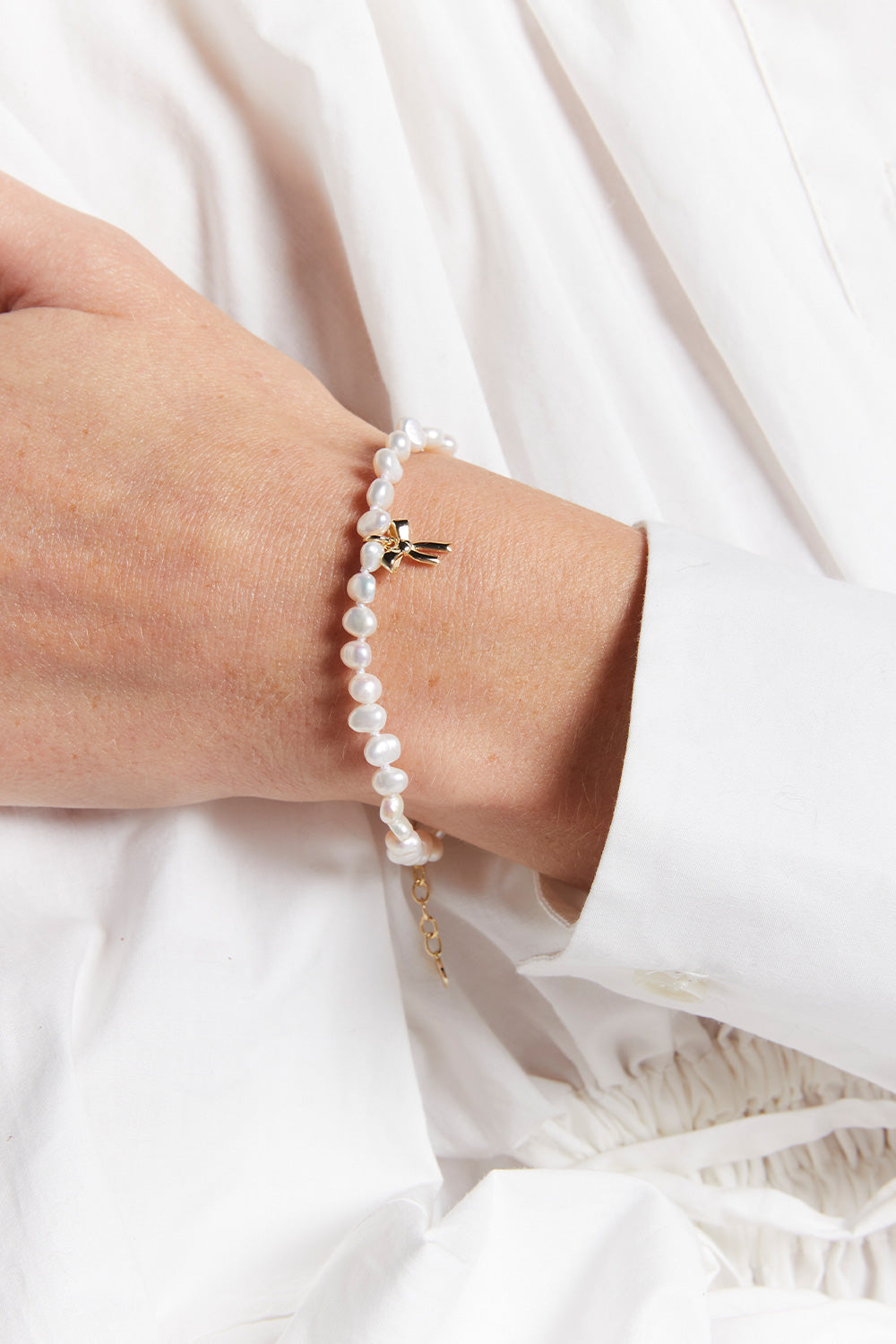 Karen Walker Petite Bow Bracelet with Freshwater Pearls - Sterling Silver