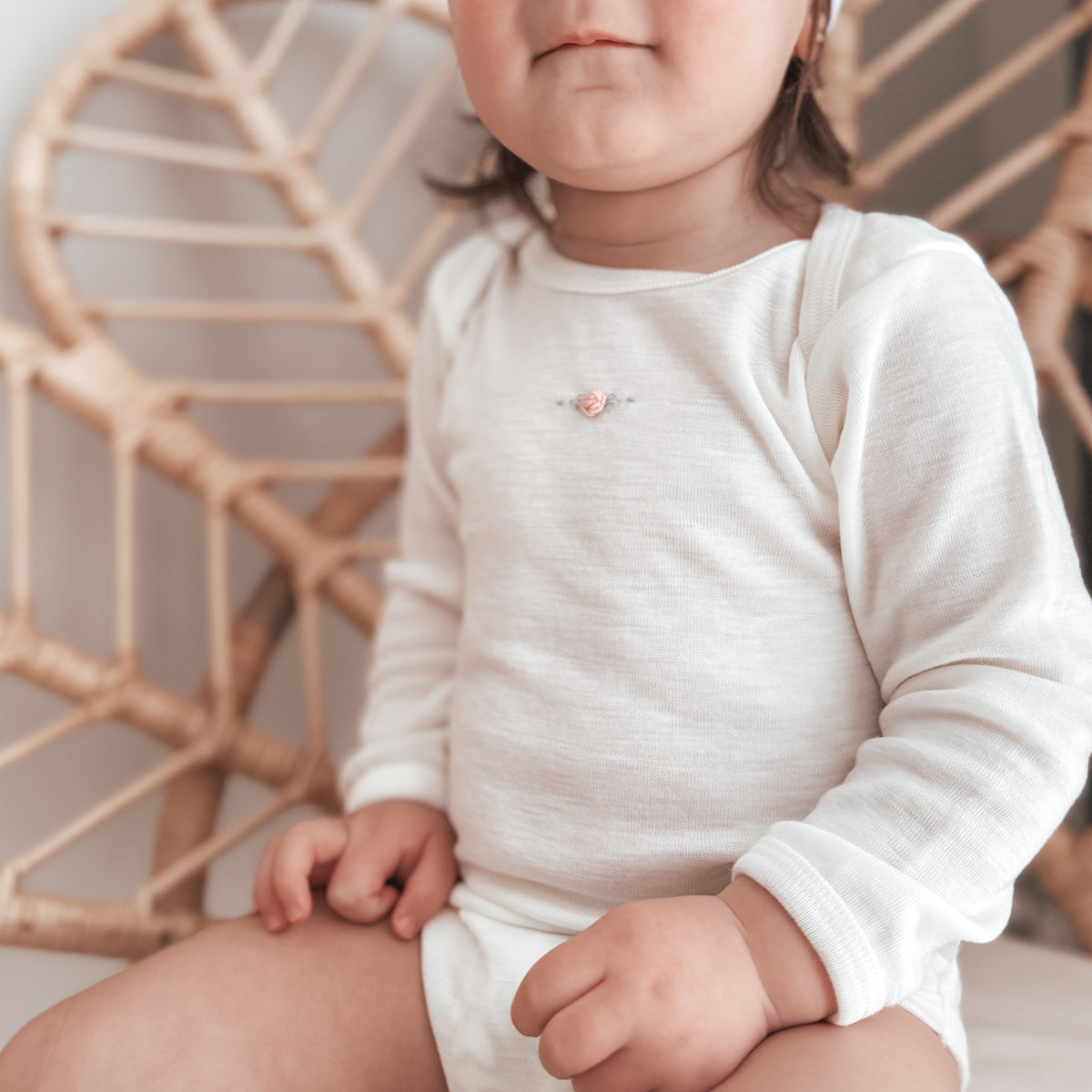 Merino Long Sleeve Bodysuit - Cream Rose - NB