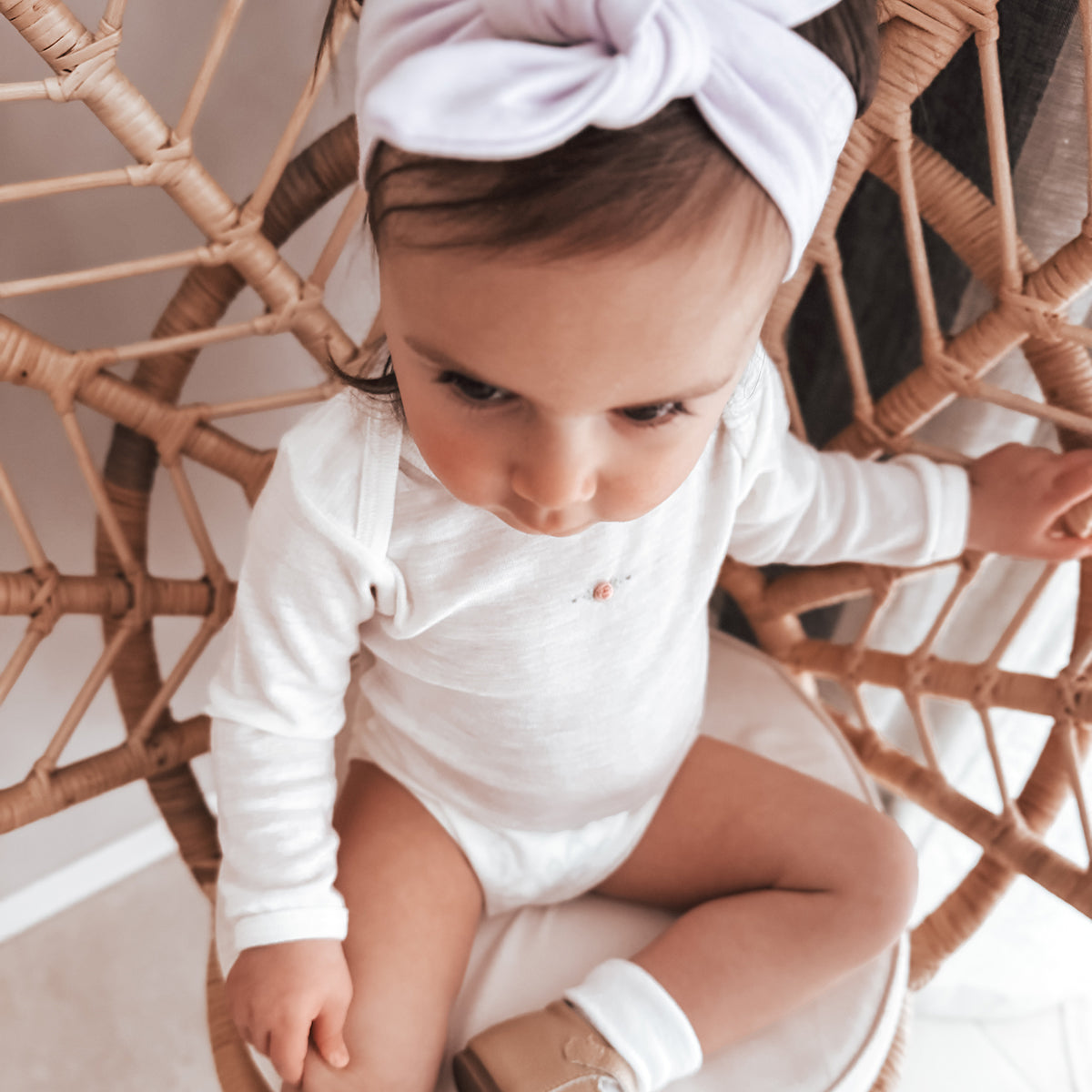Merino Long Sleeve Bodysuit - Cream Rose - NB